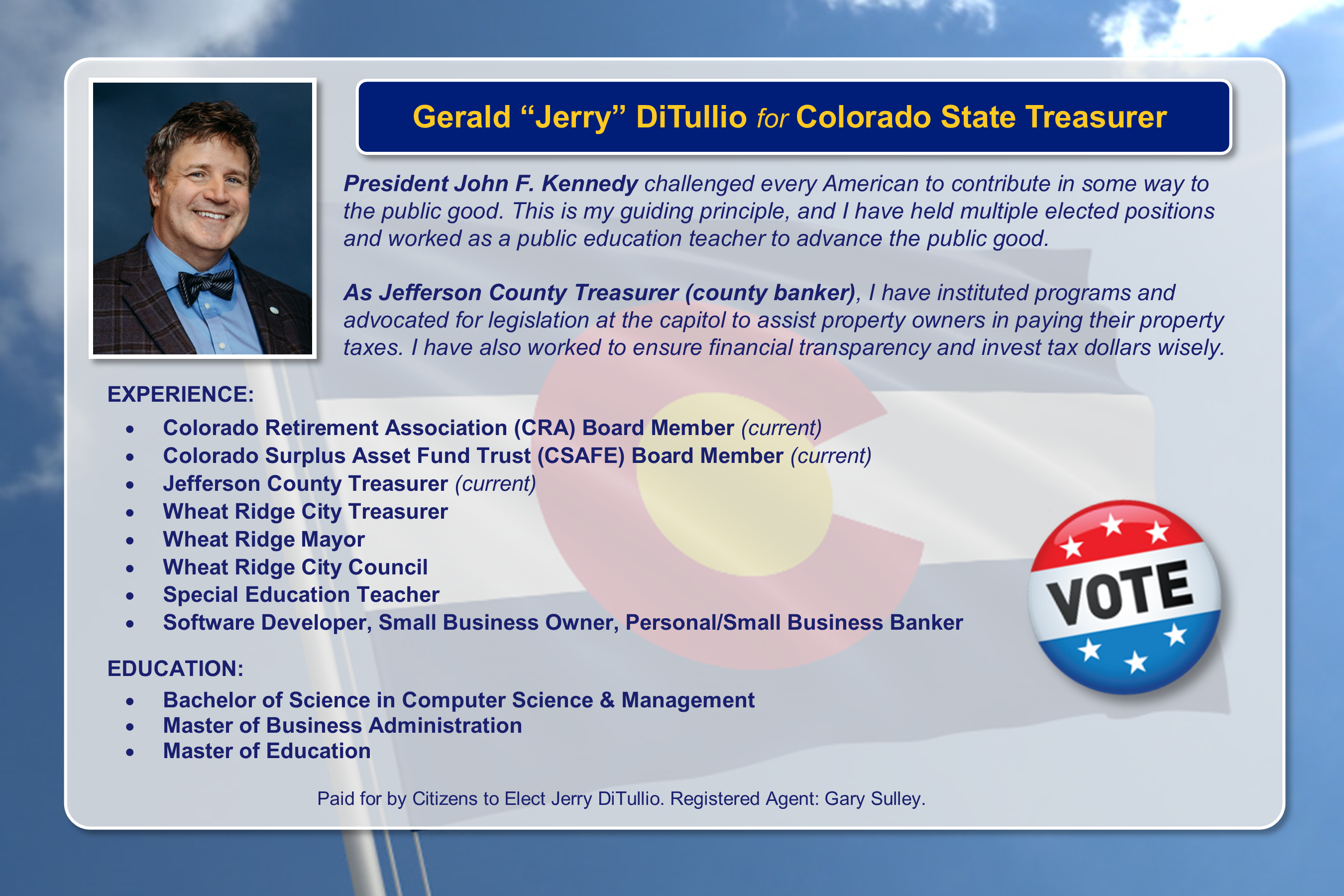 Jerry DiTullio for Colorado State Treasurer